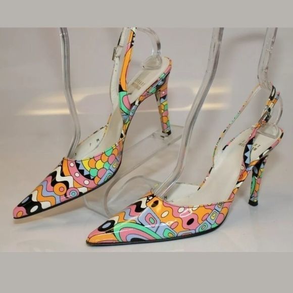 Stuart Weitzman Womens 7 M Patent Leather Slingbacks Spain Made Heels - Picture 2 of 11